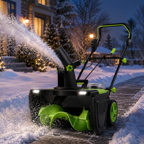 Cordless Electric Snow Blower with Foldable Push Handle 4Batteries