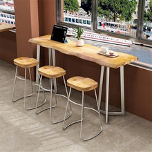HYgloF Long Wooden Bar Table with Metal Frame Counter Height for Kitchen Dining Living Room Bar Table with Storage(140x45x105cm)