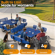 OUTTANS Metal Picnic Table (Blue, 46 in Square with Back, Expanded Steel)