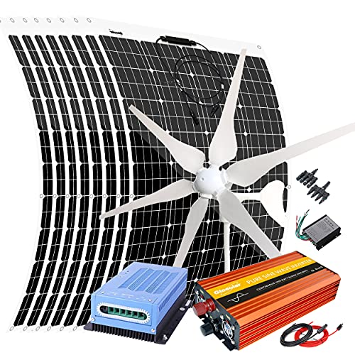 1360W 12V 24V Wind Solar Power Kit with 1000W Inverter: 400W Wind Turbine Generator with Controller + 8pcs 120W Flexible Solar Panels + Solar Regulator +Cable for Mobile Home Off Grid System