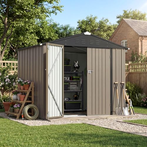 Patiowell 8x6 FT Outdoor Storage Shed with Floor Frame, Metal Garden Sheds