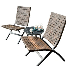 Labasuan 3 Piece Leather Texture Wicker Patio Chairs, All Weather Resistant Folding Adirondack Chairs with Side Coffee Table, Outdoor Leisure Seating for Garden, Balcony & Yard(A)