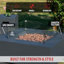 AMS 40" Square Concrete GFRC Propane Gas Fire Pit Table Bundle (Dark Gray)