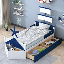 Bellemave Twin Size Boat-Shaped Kids Bed with Storage Drawers Blue