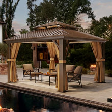 YITAHOME 12x12ft Hardtop Gazebo with Nettings and Curtains Bronze
