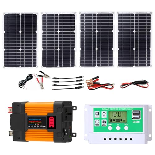 Foldable Waterproof 100W Solar Panel Kit with 4000W/6000W DC 12V to AC 110V/220V Car Inverter, 50A Solar Charge Controller, Portable Power System for Family Travel and Outdoor Use(4000W,12V-220V)