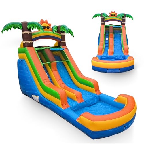 Tropical Sun Inflatable Water Slide for Kids with Splash Pool, Commercial Grade Backyard Water Park with Slide, Outdoor Summer Fun, Works with Water or Dry Play, 24ft x 9ft x 13ft with Blower