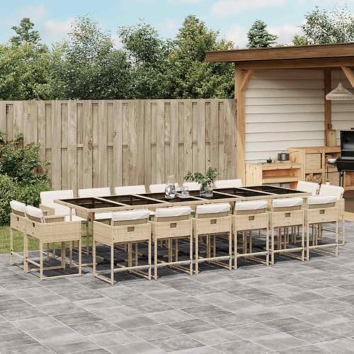 Keeushr 17 Piece Outdoor Dining Set with High Back Chairs, Weather Resistant Patio Furniture Set with Removable Cushions and Tempered Glass Table