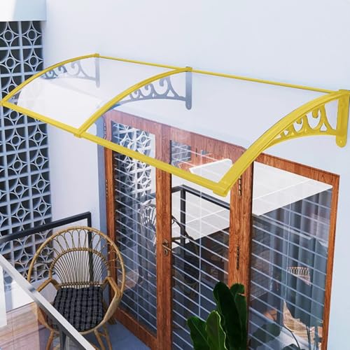GJZDPMY Complete Awning Kit 47x134 in/120x340 cm -Outdoor Awnings for Windows Decks & Patios with Plastic Steel Bracket Gold Bracket & Transparent Panel for Enhanced Protection
