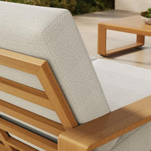Modway Lirienne Aluminum Faux Wood Outdoor Loveseat in Ivory Natural - Weather-Resistant Modern 2-Seater Patio Couch with Removable Woven Fabric Cushions