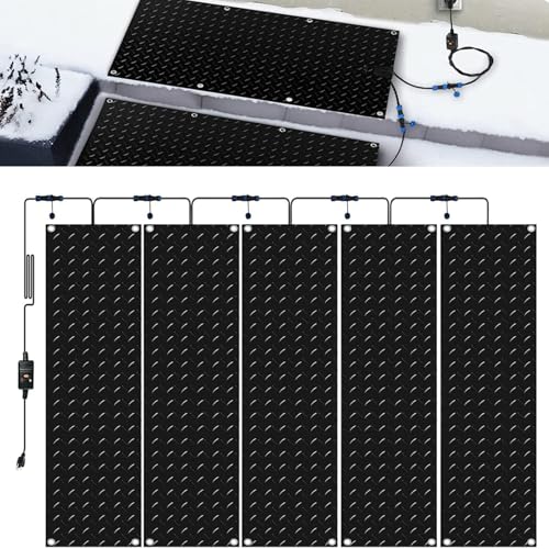 MOIUBYW 1/2/3/4/5 pcs Snow Melting Stairs Walkway Mat, De-Icing Kit Non Slip Rubber Heated Mat w/Power Cord, 3in/h Speed Snow and Ice Heated Pad for Winter Outdoor Steps Doorways Driveway(5 Pcs,12x36i
