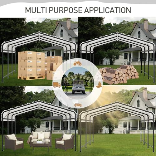 COSIEST 10'x20' Heavy Duty Metal Carport with Galvanized Steel Roof Gray
