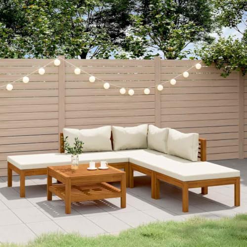 MNISDFL 6 Piece Patio Lounge Set with Cream Cushion Solid Acacia Wood