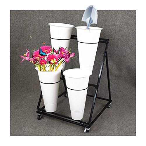 ZOCWJK Flower Display Rack Flower Cart Display Stand with Wheels Bucket Garden Stand Plant Pot Holder Black Ladder,