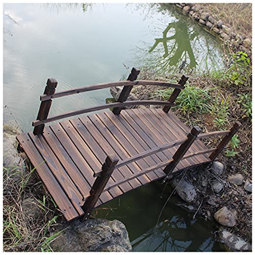 Katzowen Decorative Pond Bridge Pond Wood Arc Bridge Garden Courtyard Landscaping Footbridge with Double Siderails, Classic Rustic Bridge for Small Stream, Channels, Muddy Lowlands