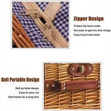 YEDECOR Handmade Wicker Picnic Basket for 4 with Insulated Cooler, Willow Hamper Basket Sets with Utensils Cutlery Perfect for Picnic, Camping, Outdoors, Photoshoot, Birthday Gift,Blue