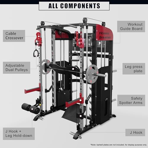 Fitness Dreamer Home Gym Smith Machine for Upper Body Strength Training Equipment and Leg Developer Red