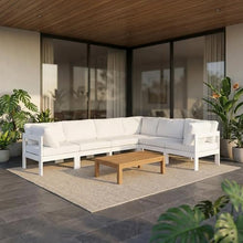 Outdoor Escape White Fabric Outdoor Patio Modular Sectional, Weatherproof Upholstery, Spacious 120-Inch Width, Outdoor Lounge, Entertaining