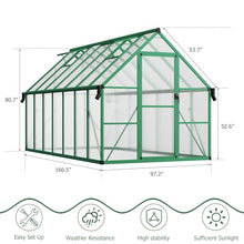 SLEKVERSA 8x14 FT Outdoor Greenhouse, Polycarbonate Greenhouse with Roof Vent and Ground Nails, Aluminum Large Walk-in Green House w/Lockable Push Door for Outside Garden Backyard (Green, 8x14 FT)