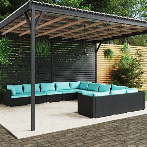 HEFZGDB 11 Piece Patio Lounge Set with Cushions Poly Rattan Black Outdoor Patio Furniture Set Patio Furniture Set Patio Table and Chairs Set Suitable for Garden, Living Room, Poolside.