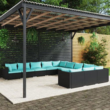 HEFZGDB 11 Piece Patio Lounge Set with Cushions Poly Rattan Black Outdoor Patio Furniture Set Patio Furniture Set Patio Table and Chairs Set Suitable for Garden, Living Room, Poolside.