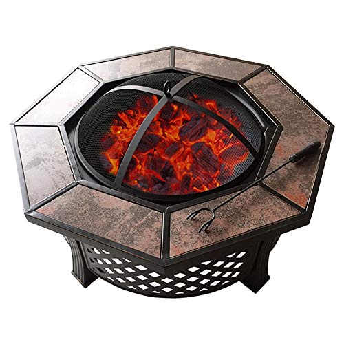 Outdoor Fire Pits,Outdoor Octagonal Ceramic Barbecue Table, Heating Brazier Charcoal Grill, Outdoor Fireplace with Lattice Cover
