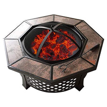 Outdoor Fire Pits,Outdoor Octagonal Ceramic Barbecue Table, Heating Brazier Charcoal Grill, Outdoor Fireplace with Lattice Cover