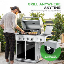 Heavy-Duty 5-Burner Propane Gas Grill - Stainless Steel Grill, 4 Main Burner with 1 side burner, 52,000 BTU Grilling Capacity, Electronic Ignition System, Built-in Thermometer - NutriChef NCGRIL2