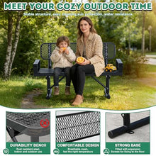 Cordova Garden Bench for Gardern, Cast Iron Metal Frame Patio Park Bench with Backrest, Portable Expanded Metal Black Bench, Commercial-Grade Seating for Outdoor Lawn/Patio (Black with armrests 4FT)