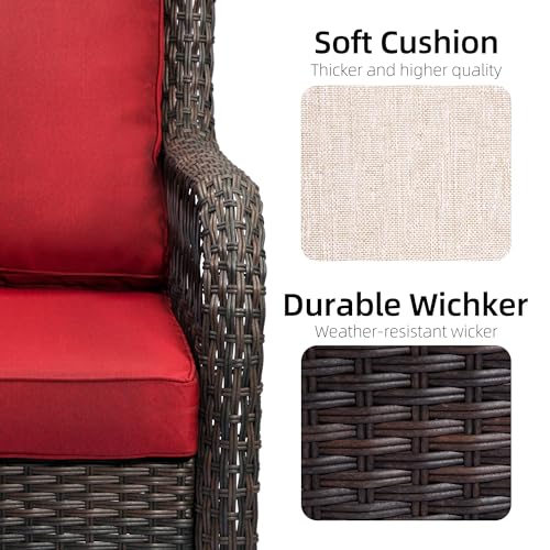 IDEALHOUSE 2024 Patio Furniture Bistro Set 3-Piece Swivel Rocking Wicker Chairs Red