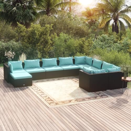 HEFZGDB 10 Piece Patio Lounge Set with Cushions Poly Rattan Black Outdoor Patio Furniture Set Patio Furniture Set Patio Table and Chairs Set Suitable for Garden, Living Room, Poolside.