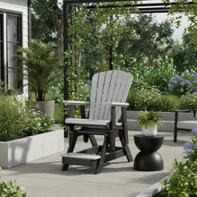 Outdoor Escape Gray Balcony Glider, Light Gray Black, Elevated Seating, Heavy Duty Polyethylene, Tall Outdoor Chair, Weather Resistant