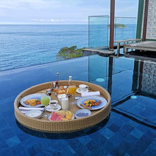 Round Floating Tray Drink Float Tray - Brown Woven Hot Tub Side Table for Drinks and Breakfast, Multipurpose Water Tray, 80 * 20Cm - Black.,Beige-60 * 20cm