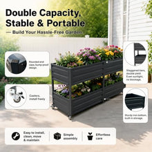 Hassyee 2-Tier Elevated Metal Garden Bed with Lockable Wheels & Storage Shelf for Backyard, Lawn, Outdoor Raised Bed with Galvanized Metal Frame for Growing Flowers, Vegetables (Black)