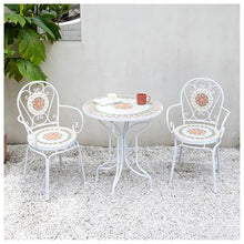 Outdoor Round Side Table with Chairs, Ceramic Top Table with Metal Frame