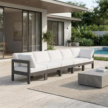 Outdoor Escape White Fabric Outdoor Patio Modular Sofa with Contemporary Style, Cushioned Seating, 150-Inch Width, Weather-Resistant Upholstery