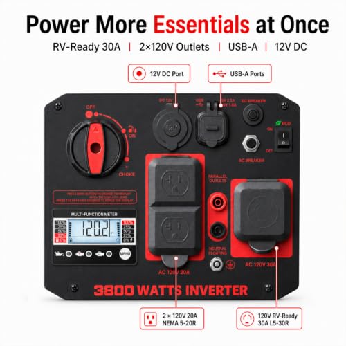 AMERISUN 3800W Portable Inverter Generator, Gas Powered Quiet Generator