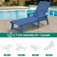 YITAHOME Outdoor Chaise Lounge Chair Set of 4 with Adjustable Backrest, Heavy Duty Resin Patio Lounger with Retractable Tray, 350lbs Capacity Waterproof for Outside Poolside Beach Backyard, Dark Blue
