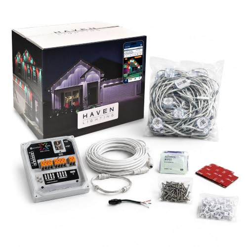 Haven Lighting X Series Genesis Roofline Kit - Permanent Outdoor House Lights - Smart App Control - HOA Friendly - Premium Plug and Play Under Roof Installation - Non-Track White, 180ft