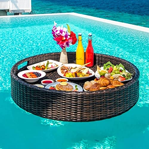 TEmkin Floating Tray Table for Beach Party Large Swimming Pool Floating Beverage Bar Floating Tray for Adults Floatin Plate for Food on The Water (Brown 80cm)