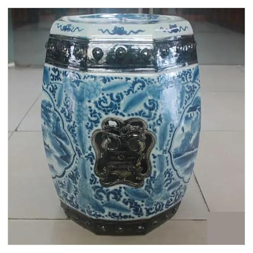 Tu Ye-US Decorative Garden Stools, Ceramic Bench Hand-painted Ancient Blue and White Opening Altar Landscape Octagonal Bench Balcony Bathroom Stool