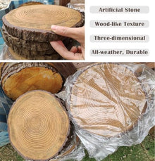 Wrobelax Wood Effect Decorative Stepping Stone for Garden Pathway, Rustic Log Texture Paving Stones - Outside Dimensional Foot Stone Kit for Flower Bed, Round Design(Color:5 Pack)