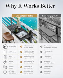 YYBHKHBY Balcony Railing Table, Hanging Foldable Bar Desk for Patio Deck Rails, Small Space Apartment Furniture with Adjustable Height & Leveling Clamp, Black Marble,White,47.2×13.8in