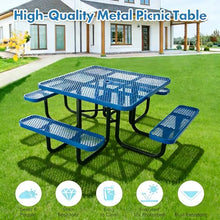 Garvee Heavy Duty Metal Picnic Tables for Outdoors with Umbrella Hole, 46" Square Top Patio Table Coated Steel Commercial Grade Furniture Set Weather & Rust Resistant (Expanded Steel, Blue)