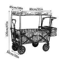 Trolleys, Outdoor Folding Wagon Folding Handcart with Roof, Outdoor G-Arden Trolley with Brakes, All Terrain Camping Cart, Load-Bea100Kg / 220Lbs/Blue