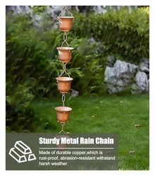 WKNHHL Rain Chain, Copper Tea Cup 5 Cups/M Adjustable Length Multiple Sizes,1.5 m (4.9ft)