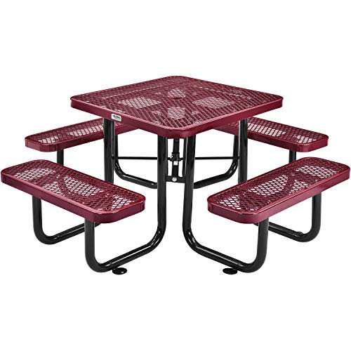 Global Industrial 36" Square Expanded Metal Outdoor Picnic Table, 69" W x 69" D Overall, Red