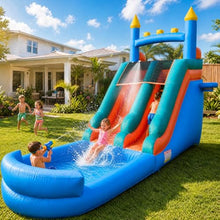 26ft Inflatable Water Slide with Splash Pool & 10M Water Hose & 1100W Blower, 100% PVC Commercial Wet/Dry Inflatable Slide for Kids & Adults, Backyard Outdoor Summer Water Pla(BlUE0.8mm)