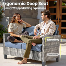 ovios Patio Loveseat, 2-Seater Outdoor Wicker Sofa Couch with Comfy Cushions, All Weather High Back Deep Seating Rattan Love Seat for Porch Deck Balcony, Denim Blue
