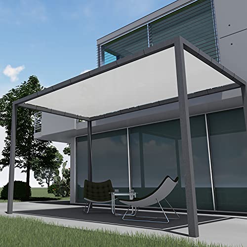 E&K 16'x32' Waterproof Sun Shade Sail Straight Edge Rectangle Canopy Shade Cover with Grommets UV Block for Pergola Backyard Garden Patio Deck Outdoor (Light Gray)